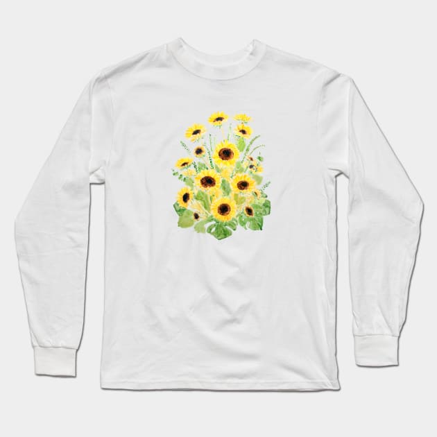 sunflowers and leaves arrangement Long Sleeve T-Shirt by colorandcolor